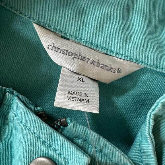 CHRISTOPHER & BANKS | Womens Aqua Cotton Twill Jacket NEW Size XL Snap Blazer - Picture 8 of 11